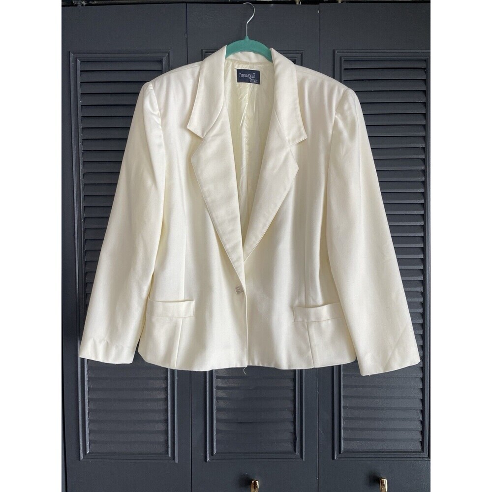 VTG Cream Ivory One Button Orlon Lined Casual Dress Woven Blazer Jacket Size 14